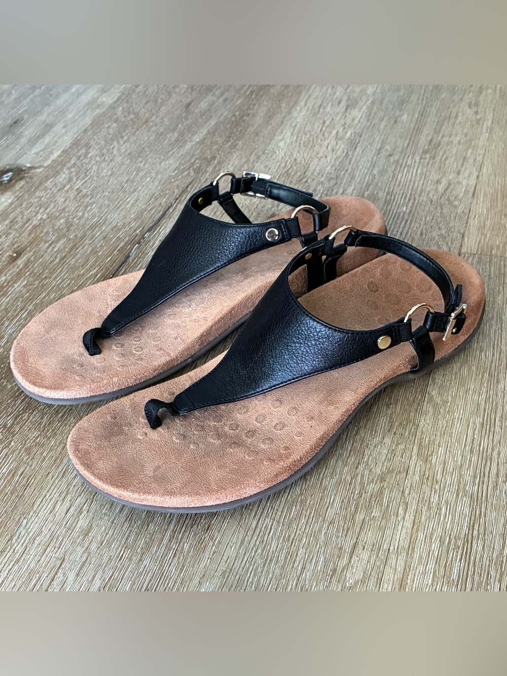 Vionic Kirra Thong Sandals Black Leather Women’s Size US 8 UK 5.5 EU 38.5 24.5cm